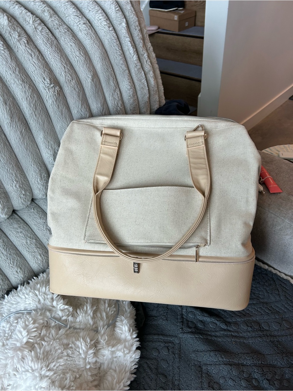 BEIS Canvas Travel Bag in Cream and Tan